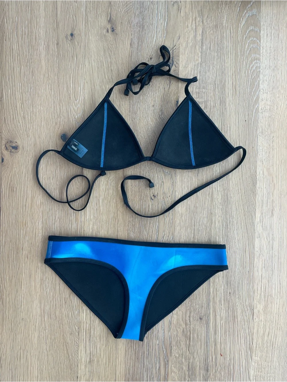 triangl swimwear Black Triangle Top with Bright Blue Accent
